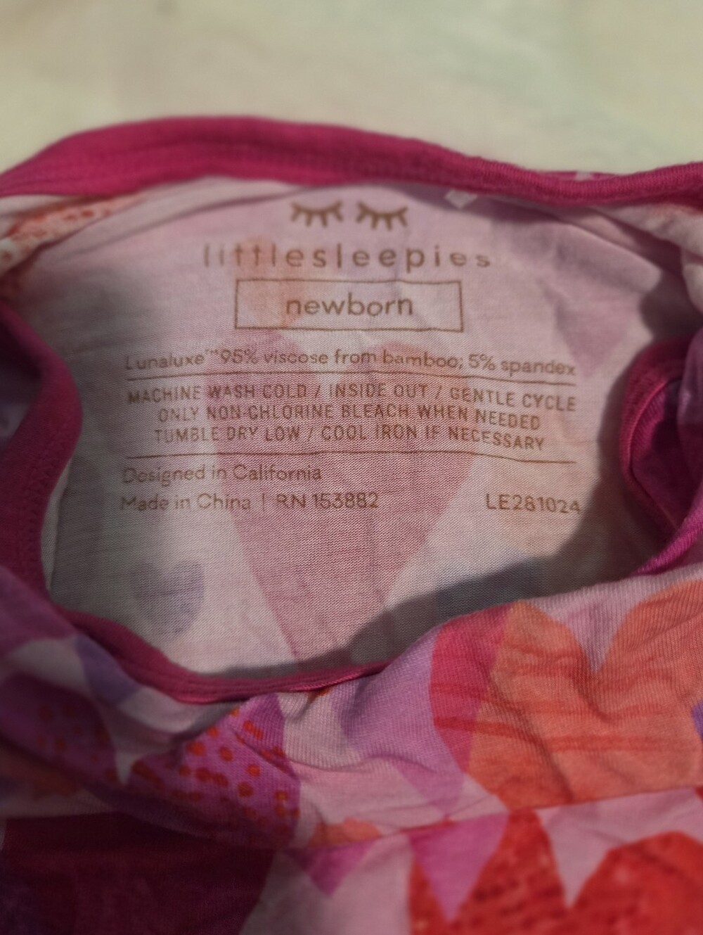 Little Sleepies Pink Hearts & Crafts Newborn Gown Bamboo EUC - Picture 6 of 6